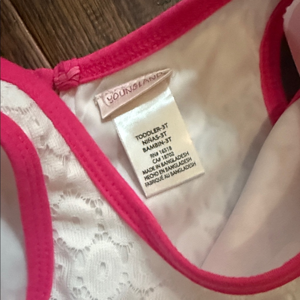 NWT Youngland 3T Toddler White Lace Dress with Pink Trim - Picture 4 of 7